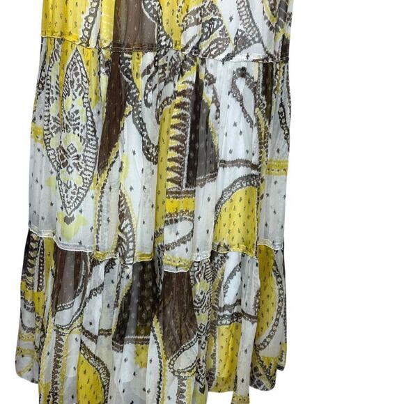 Elie Tahairi Yellow and White Silk Print Sleeveless Maxi Dress | Size 12 - Picture 5 of 10